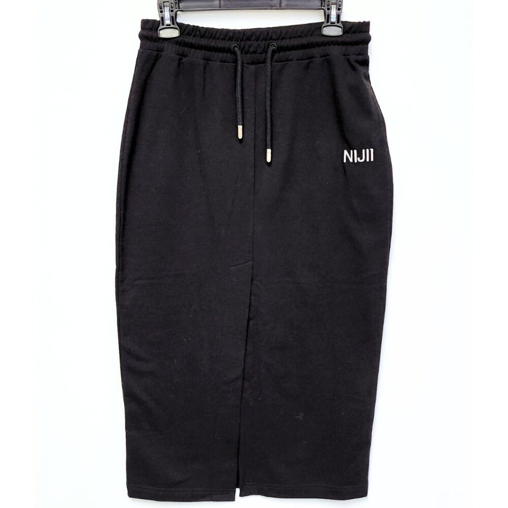 NIJII Women's Black Maxi Skirt W/Drawstring & Front Slit Size 38 & 40